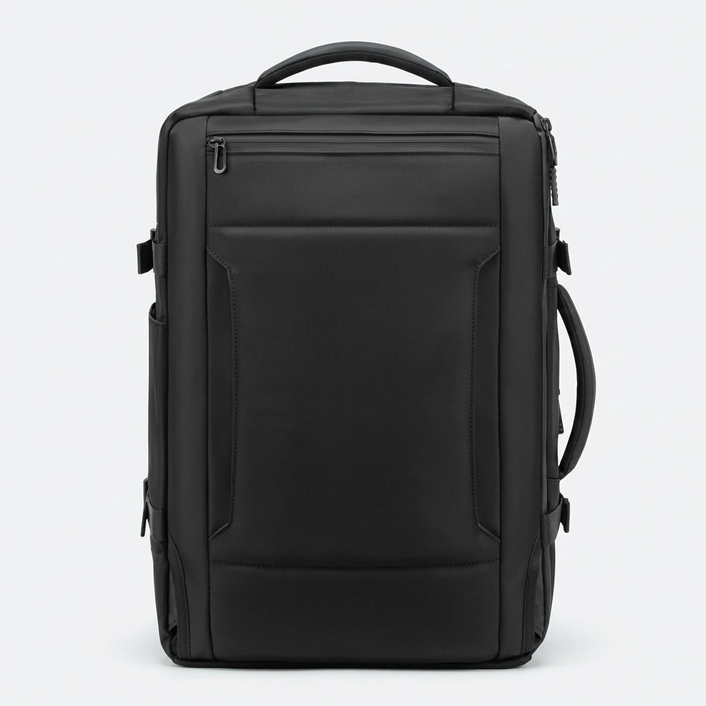 Sac a dos cabine noir vu de dos avec bretelles escamotables panneau dorsal lisse et poignee superieure