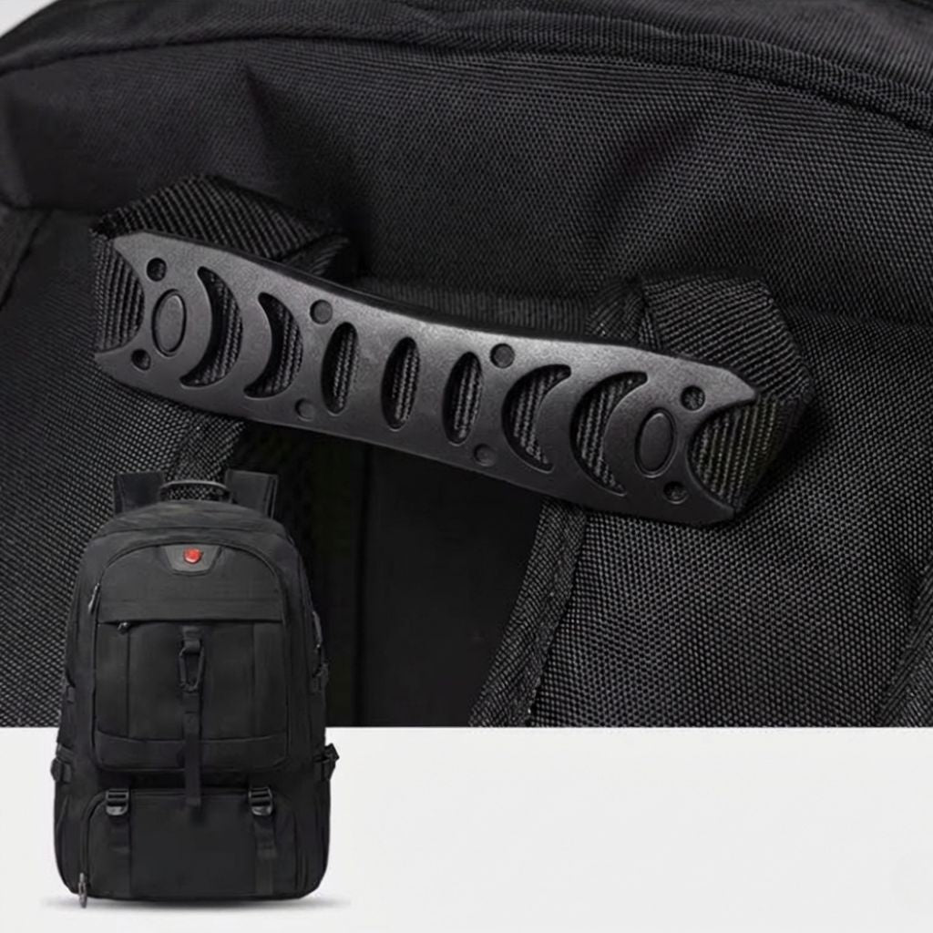 Gros plan sur la poignée ergonomique aérée rigide du sac à dos cabine noir, vignette du modèle entier