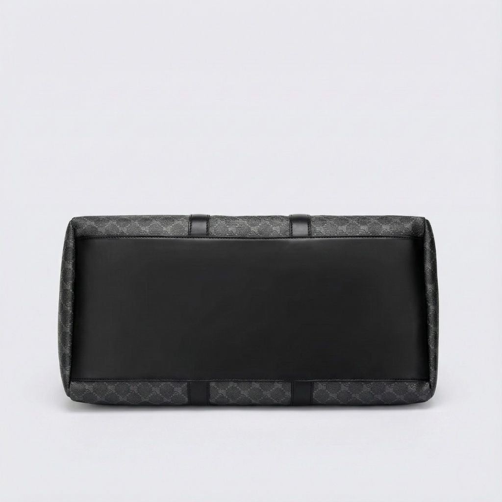 Sac de voyage homme week-end avec fond large renforcé en simili cuir noir, structure rigide